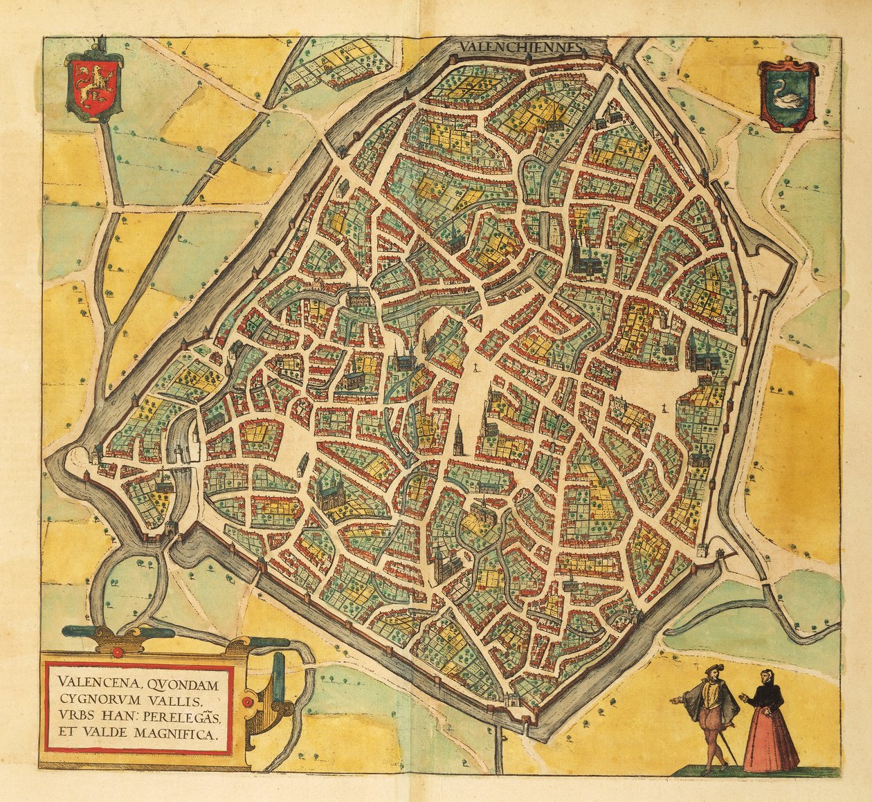 Kort over Valenciennes fra Civitates Orbis Terrarum af Georg Braun af Georg Braun and Hogenberg Franz