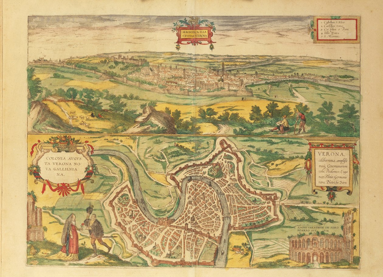 Kort over Verona fra Cities of the World af Georg Braun af Georg Braun and Hogenberg Franz