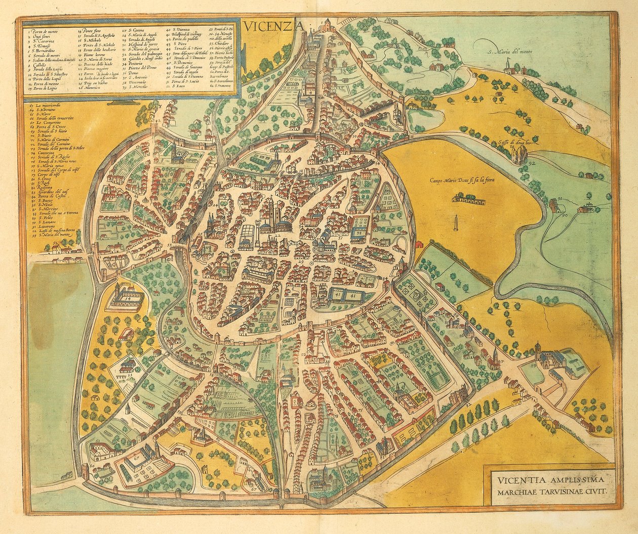 Kort over Vicenza fra Civitates Orbis Terrarum af Georg Braun af Georg Braun and Hogenberg Franz