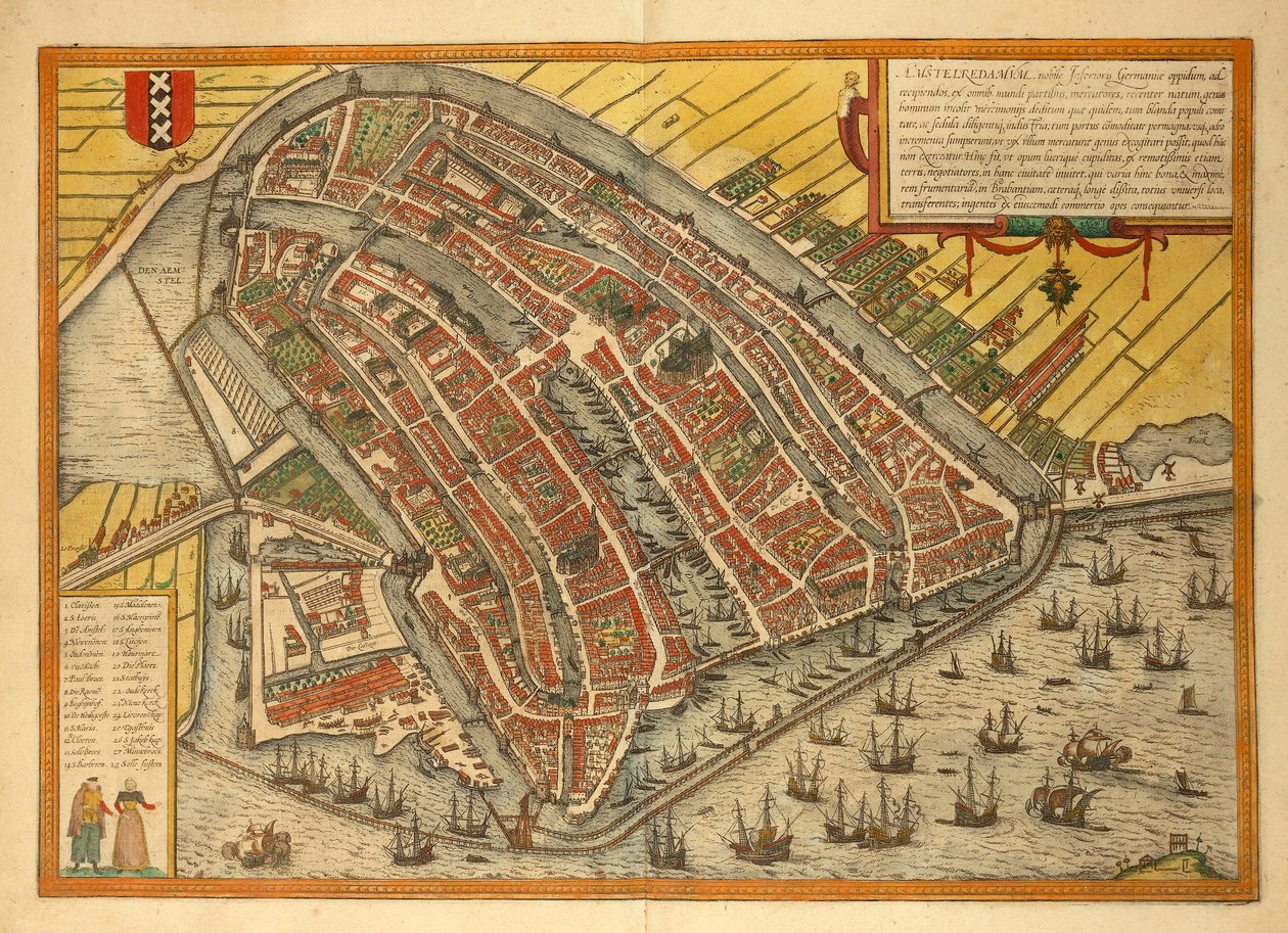 Kort over byen, fra Cities of the World af Georg Braun af Georg Braun and Hogenberg Franz