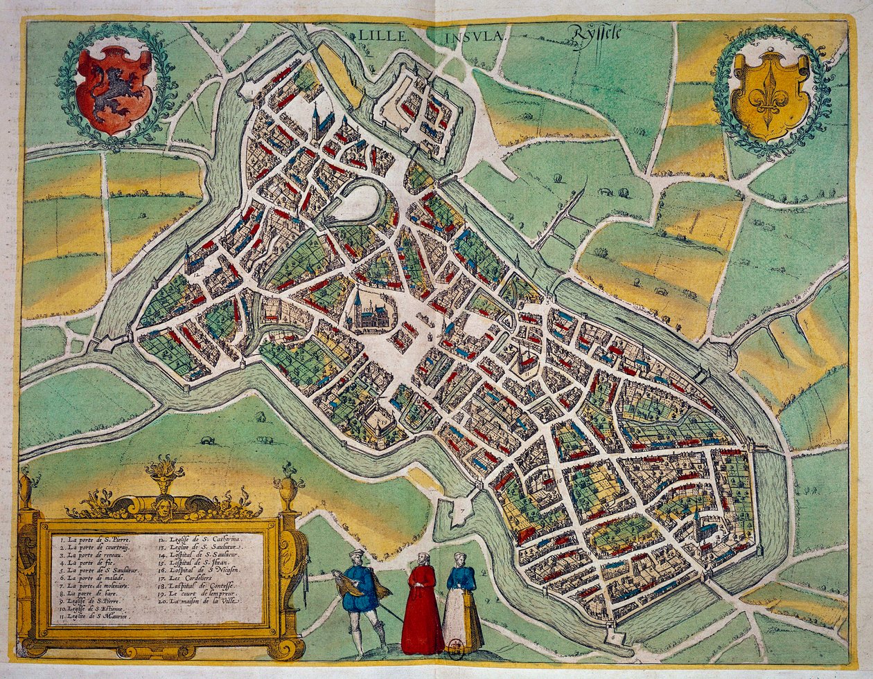 Kort over byen Lille fra "Civitates Orbis Terrarum" af Georg Braun (1541-1622) og Frans Hogenberg (1535-1590) Omkring 1572-1617. paris, B.N. af Georg Braun and Hogenberg Franz