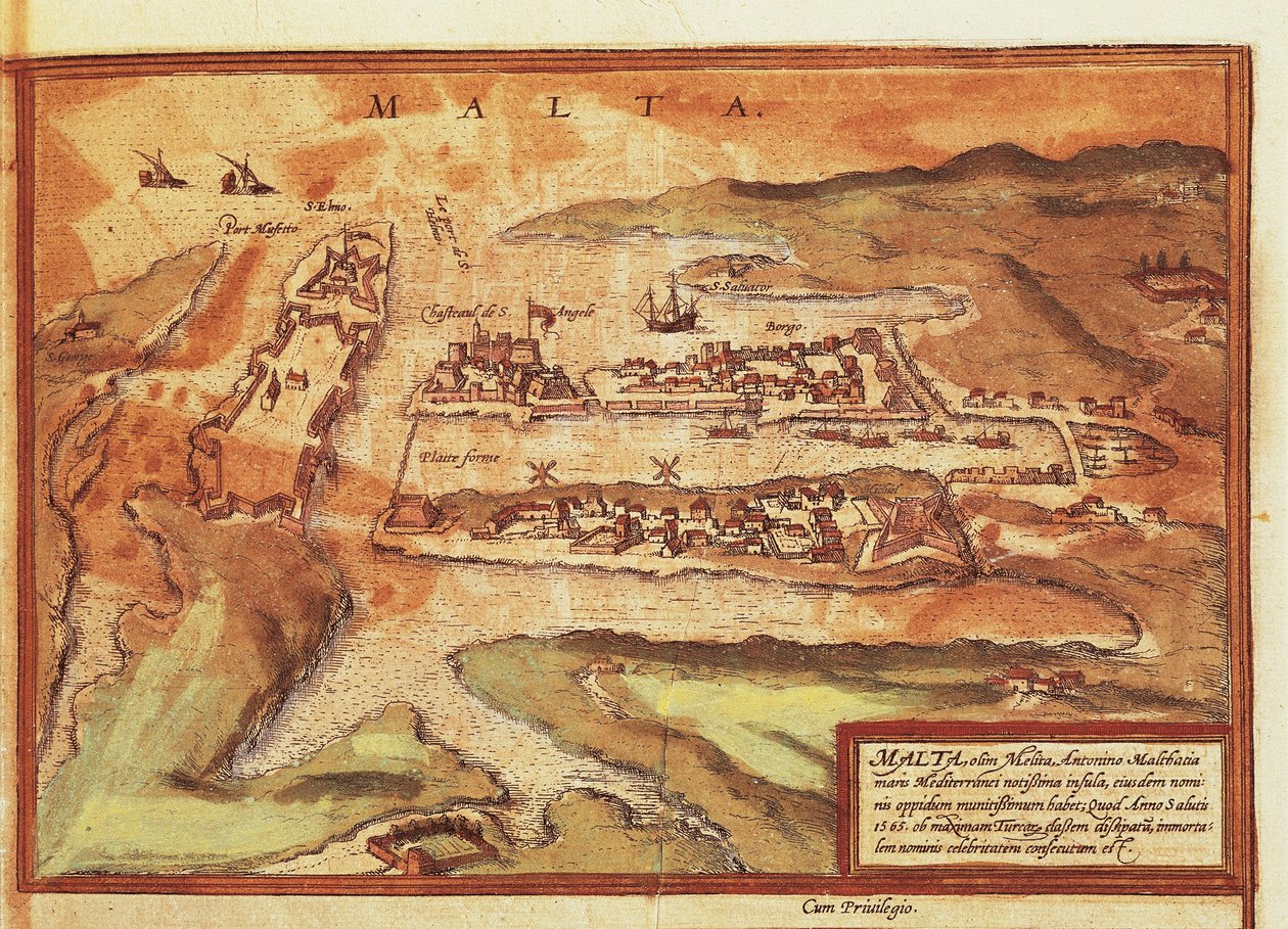 Kort over øen Malta, fra Civitates Orbis Terrarum af Georg Braun af Georg Braun and Hogenberg Franz