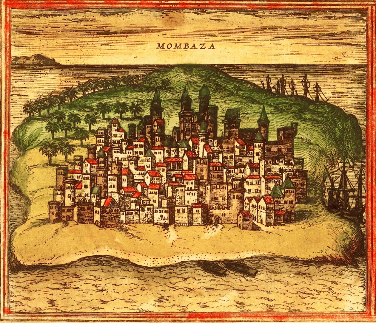 Mombasa, Kenya, Afrika af Georg and Hogenberg Franz (1535 90) Braun