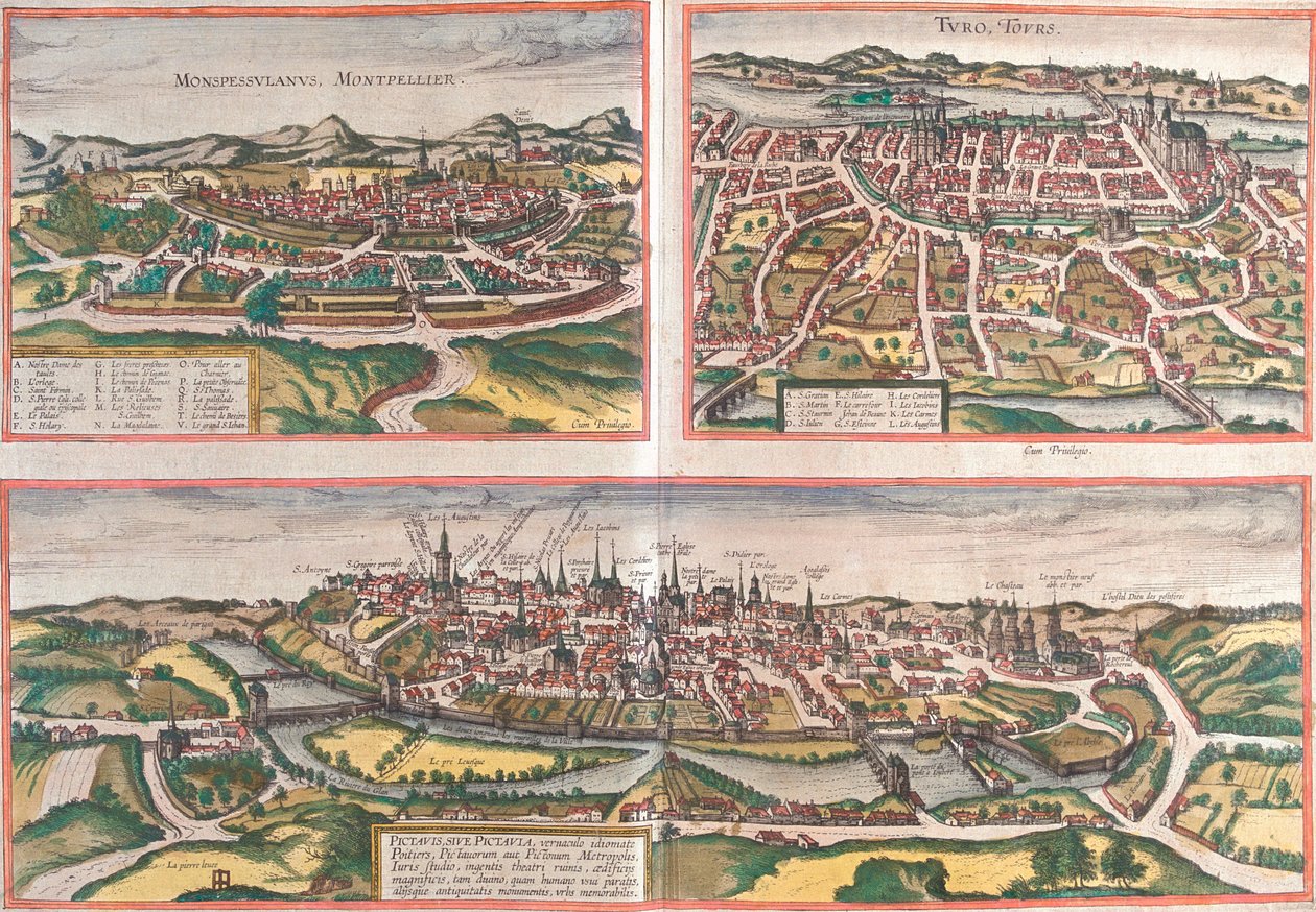 Montpellier, Tours, Poitiers, Frankrig af Georg and Hogenberg Franz (1535 90) Braun