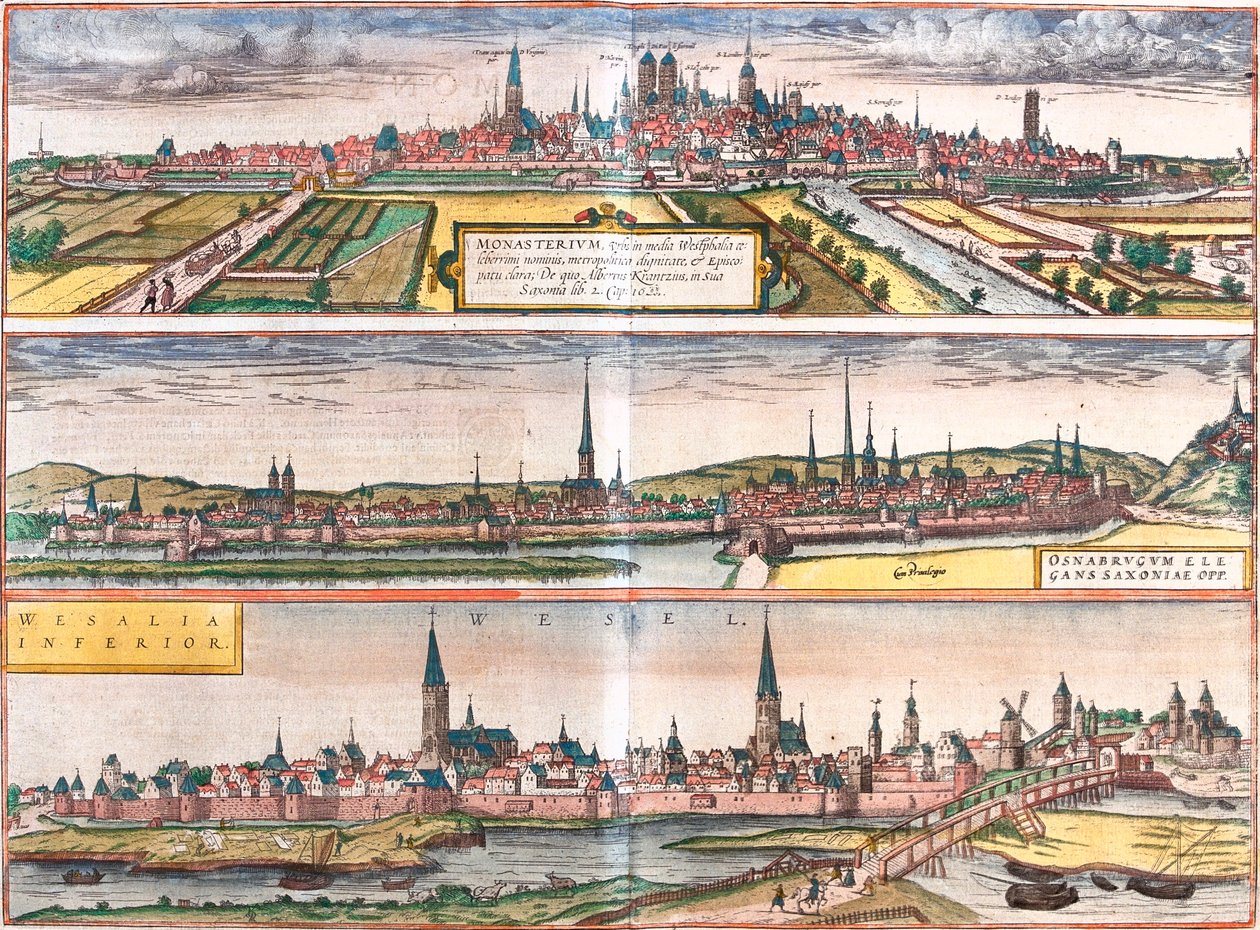 Münster, Osnabrück, Wesel, Tyskland af Georg and Hogenberg Franz (1535 90) Braun