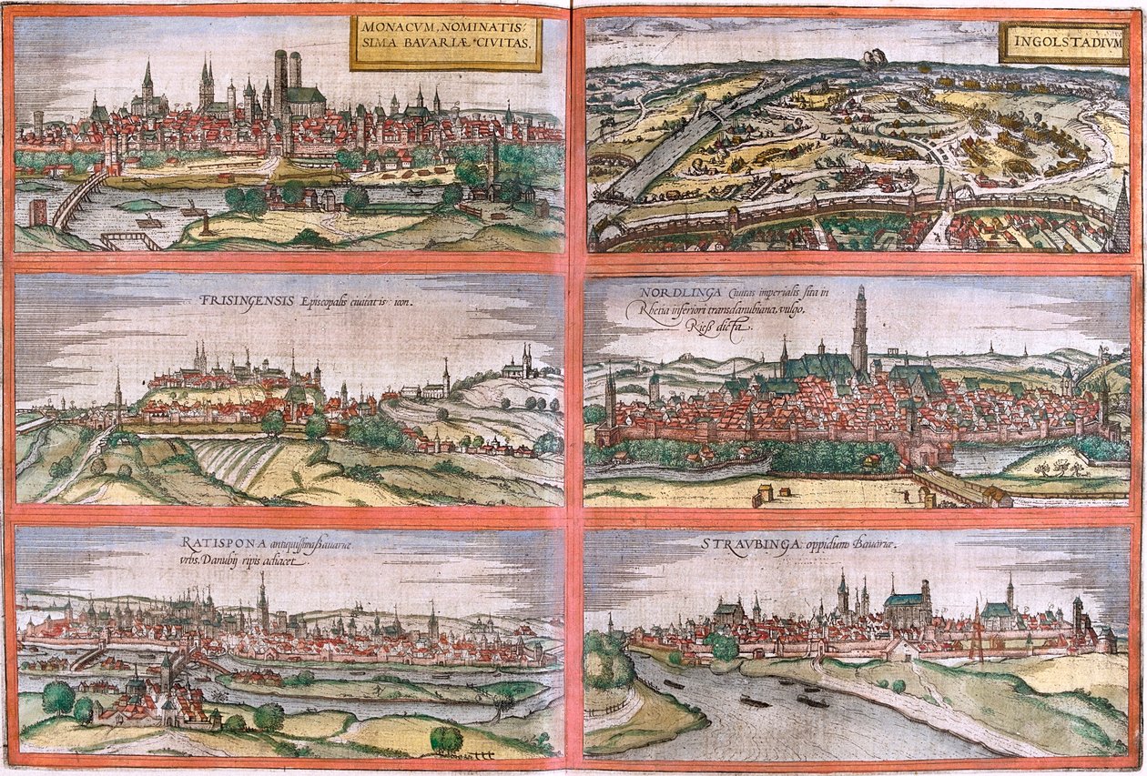München, Ingolstadt, Freising, Nördlingen, Regensburg, Straubing, Tyskland af Georg and Hogenberg Franz (1535 90) Braun