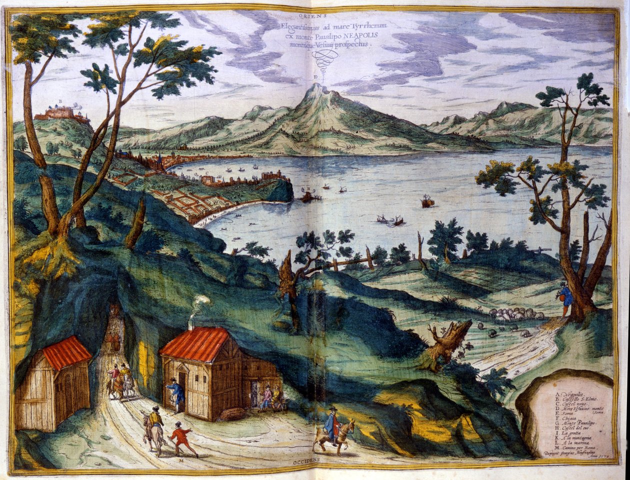 Napoli, Posilipe og Vesuv. Braun & Hogenberg, Amsterdam 1600. af Georg Braun and Hogenberg Franz