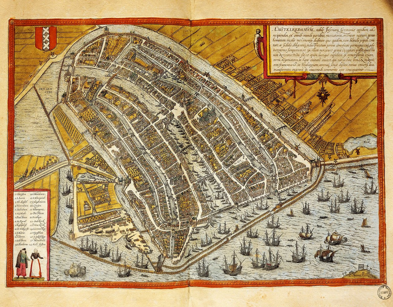 Holland, kort over Amsterdam fra Civitates Orbis Terrarum af Georg Braun (1541-1622) og Franz Hogenberg (1535-1590), gravering af Georg Braun and Hogenberg Franz