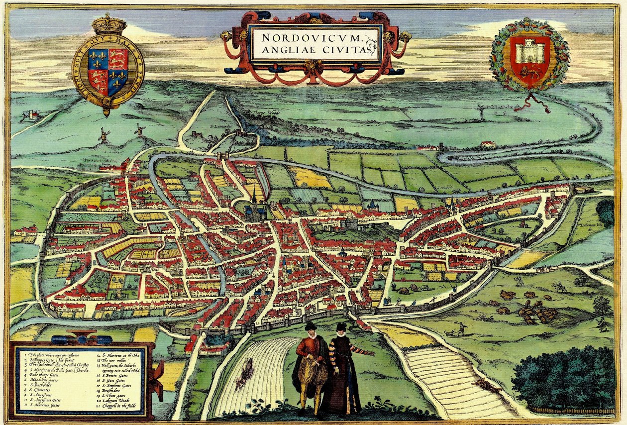 Norwich, England af Georg and Hogenberg Franz (1535 90) Braun