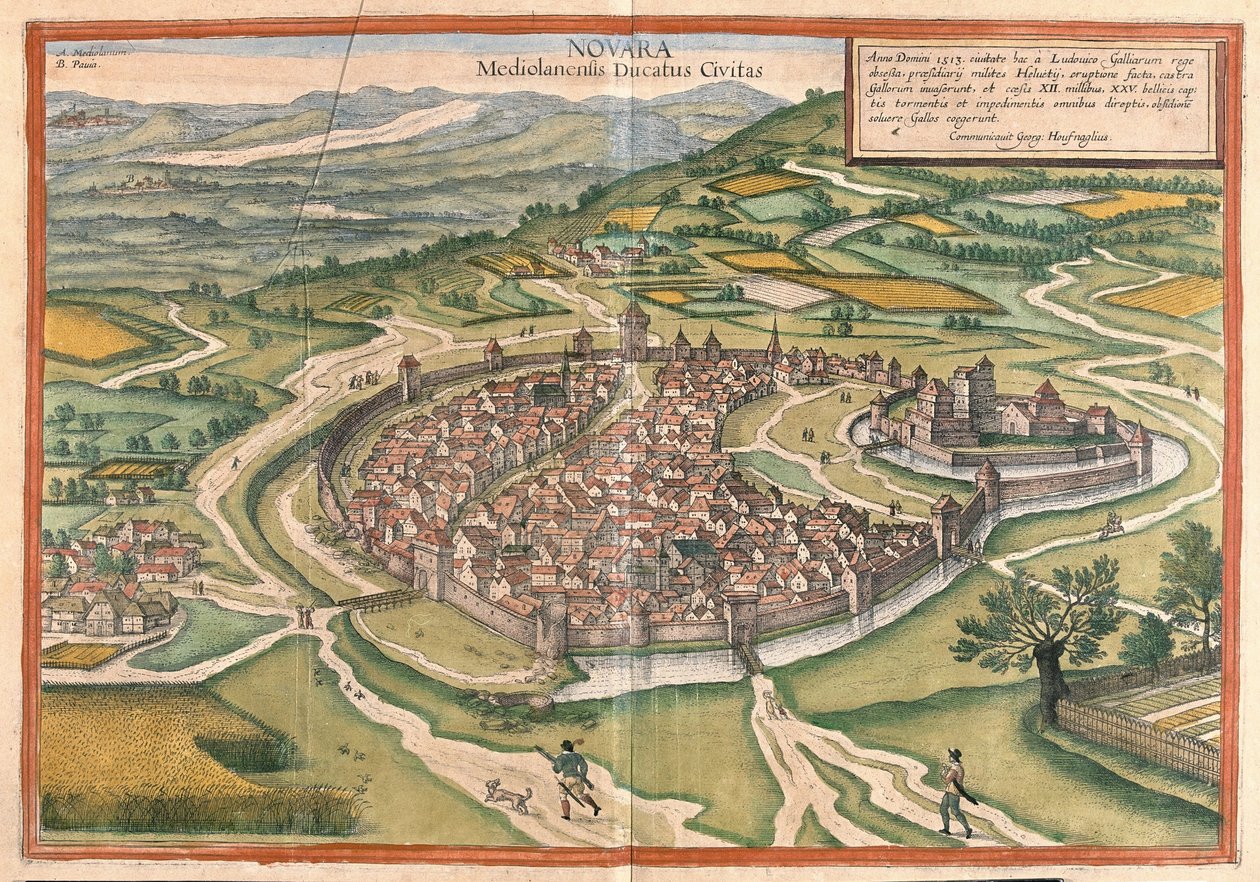 Novara, Piemont-regionen, Italien (gravering af Georg Braun and Hogenberg Franz