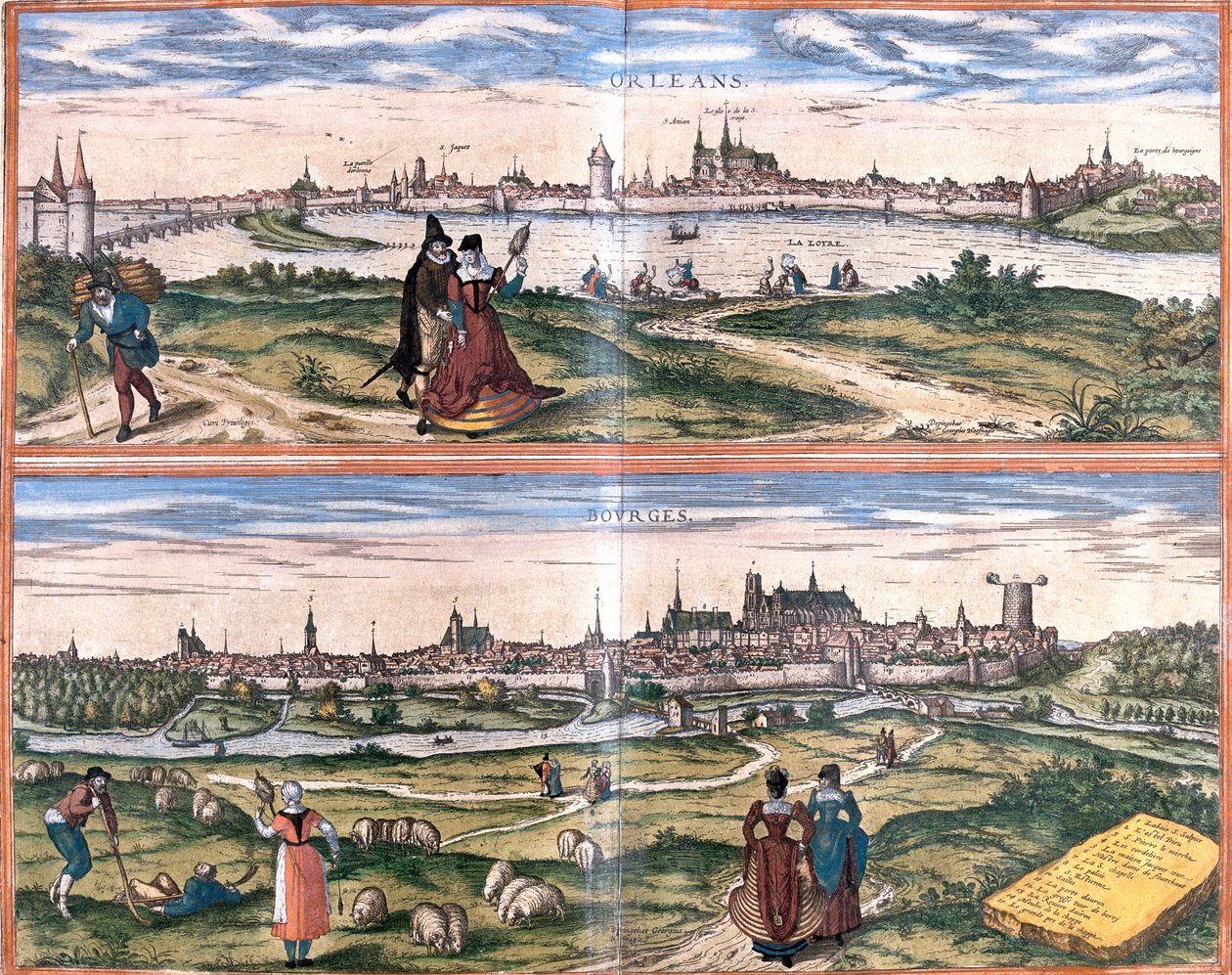 Orléans, Bourges, Frankrig af Georg and Hogenberg Franz (1535 90) Braun