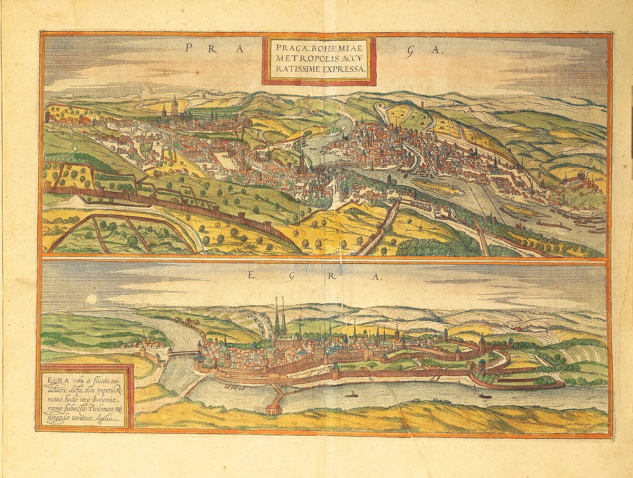 Prag og Cheb, Eger fra Cities of the World af Georg Braun af Georg Braun and Hogenberg Franz