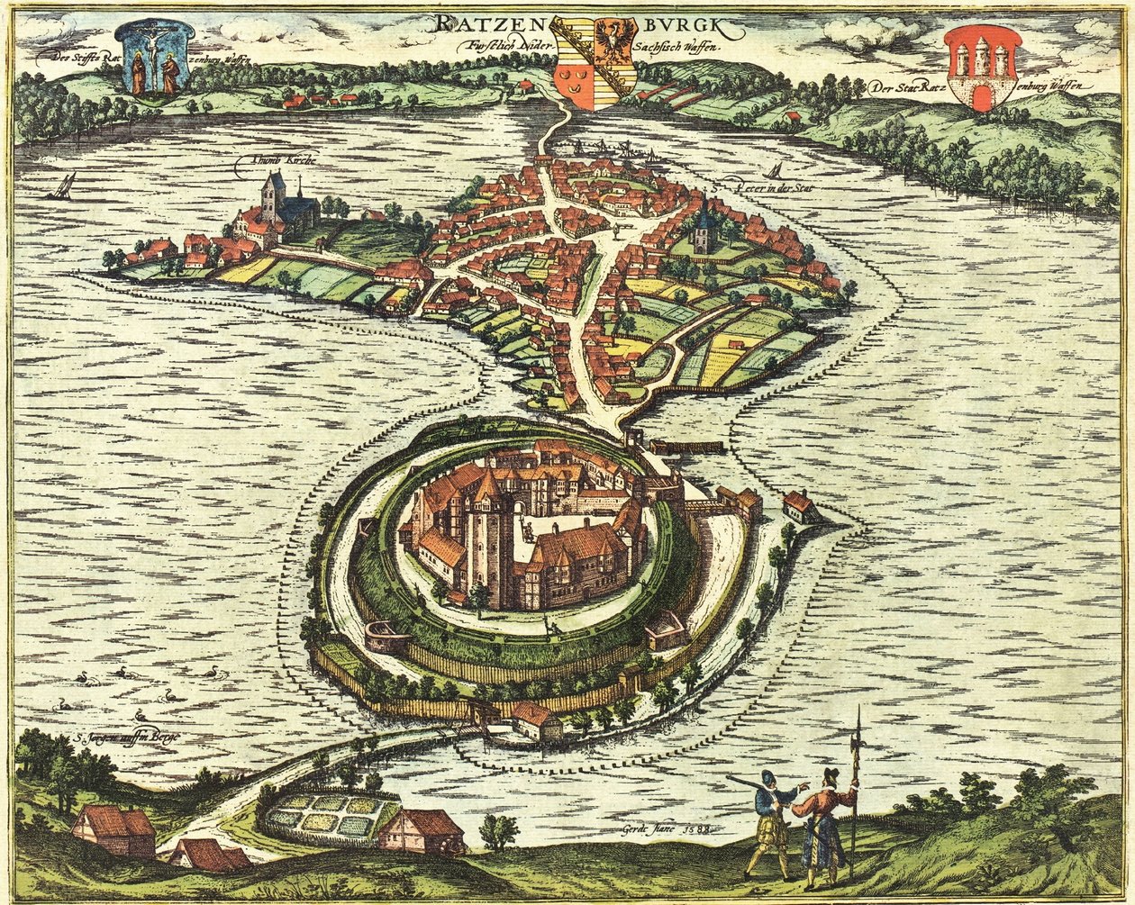 Ratzeburg, Tyskland af Georg and Hogenberg Franz (1535 90) Braun