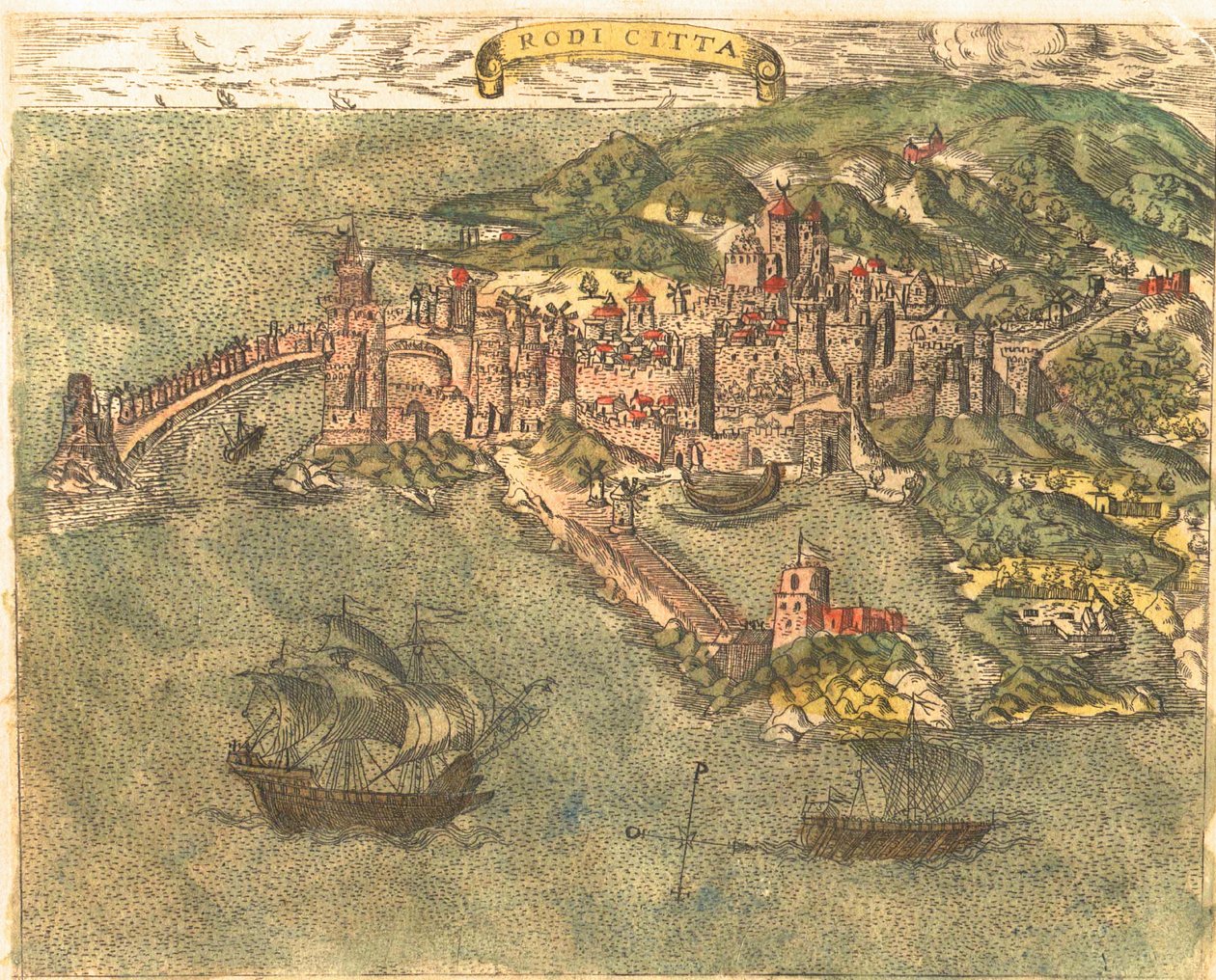 Rhodos, Grækenland af Georg and Hogenberg Franz (1535 90) Braun