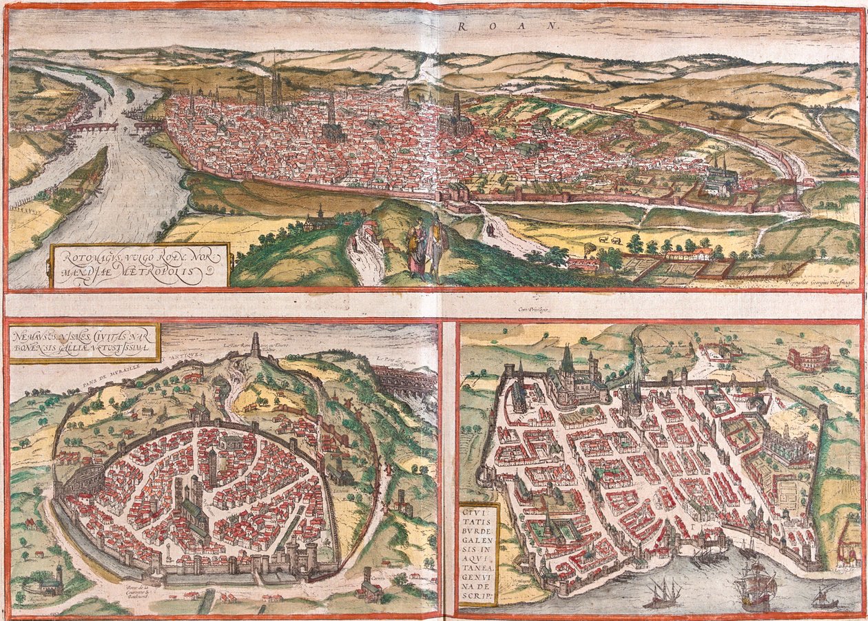 Rouen, Nimes, Bordeaux, Frankrig af Georg and Hogenberg Franz (1535-90) Braun