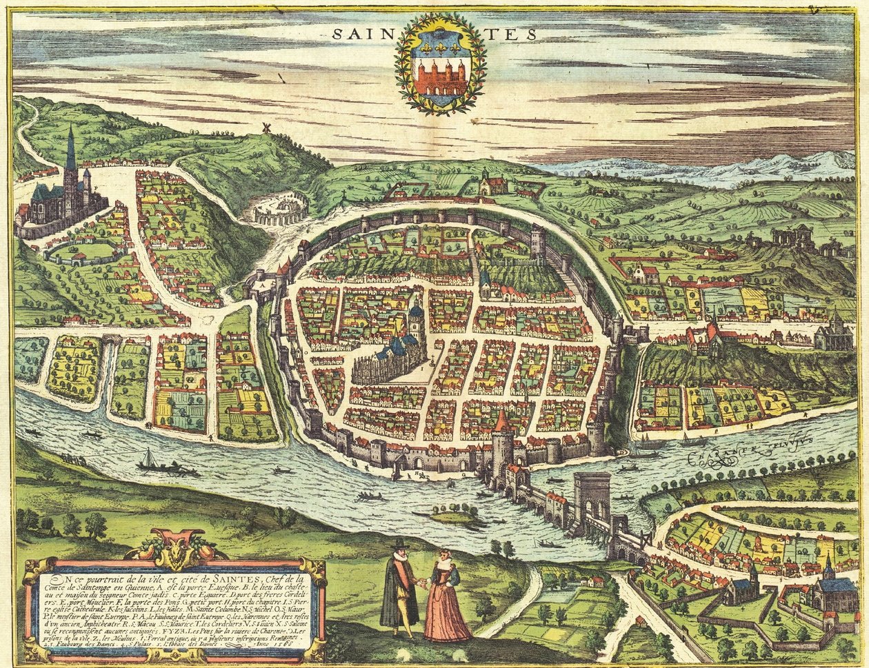 Saintes, Frankrig af Georg and Hogenberg Franz (1535 90) Braun