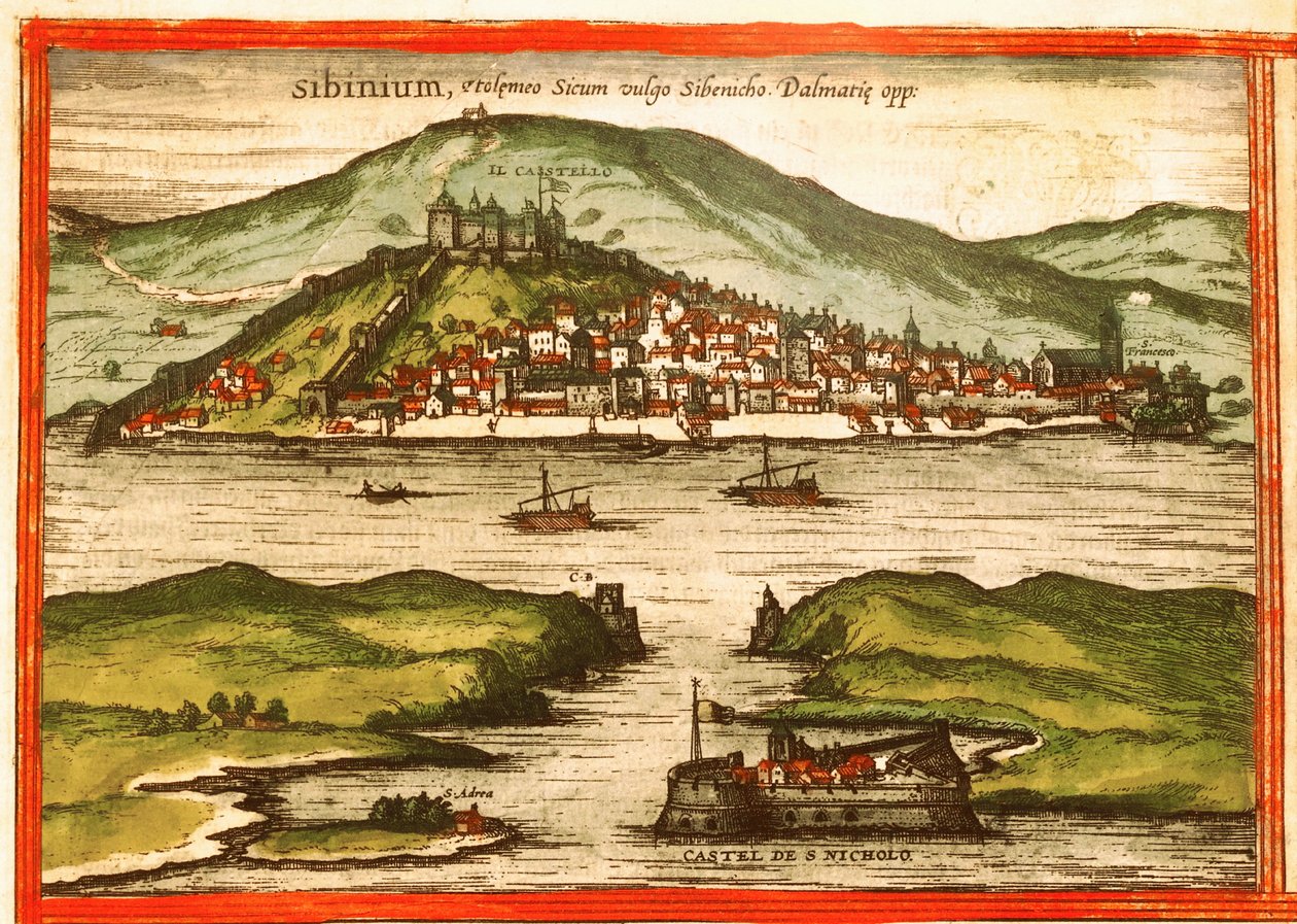 Sibenik, Kroatien af Georg and Hogenberg Franz (1535 90) Braun