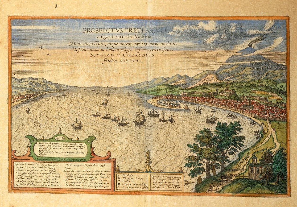 Messinastrædet fra Verdens byer af Georg Braun af Georg Braun and Hogenberg Franz