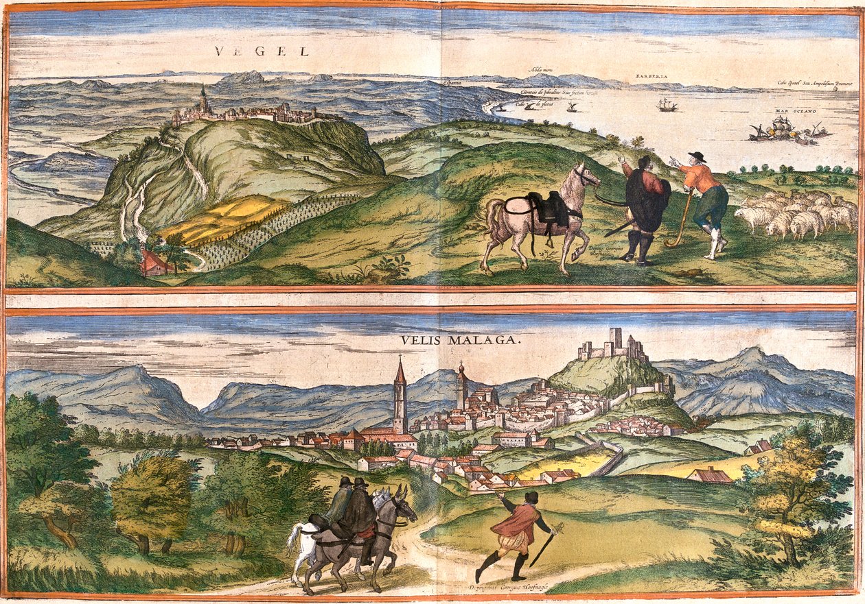 Vejer de la Frontera, Málaga, , Spanien af Georg and Hogenberg Franz (1535 90) Braun