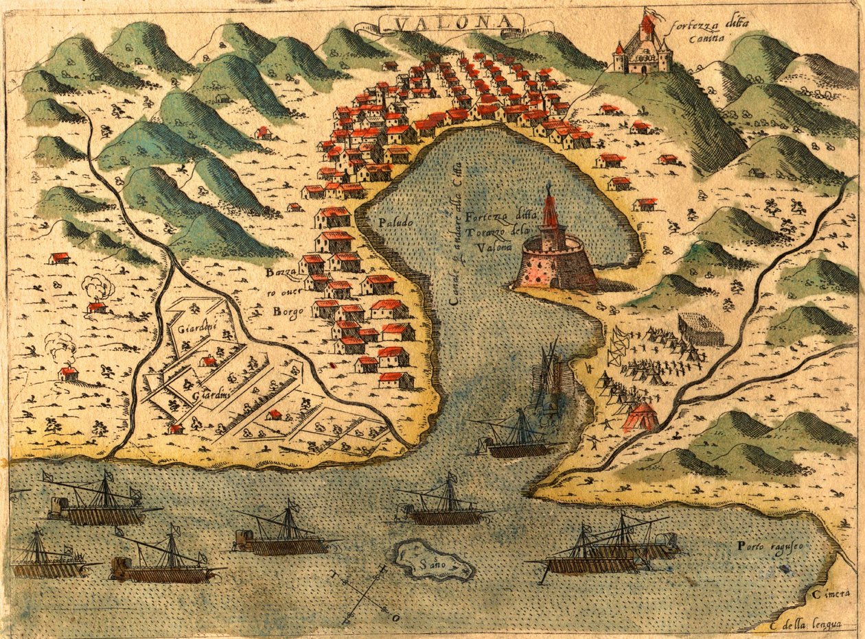 Vlore, Grækenland af Georg and Hogenberg Franz (1535-90) Braun