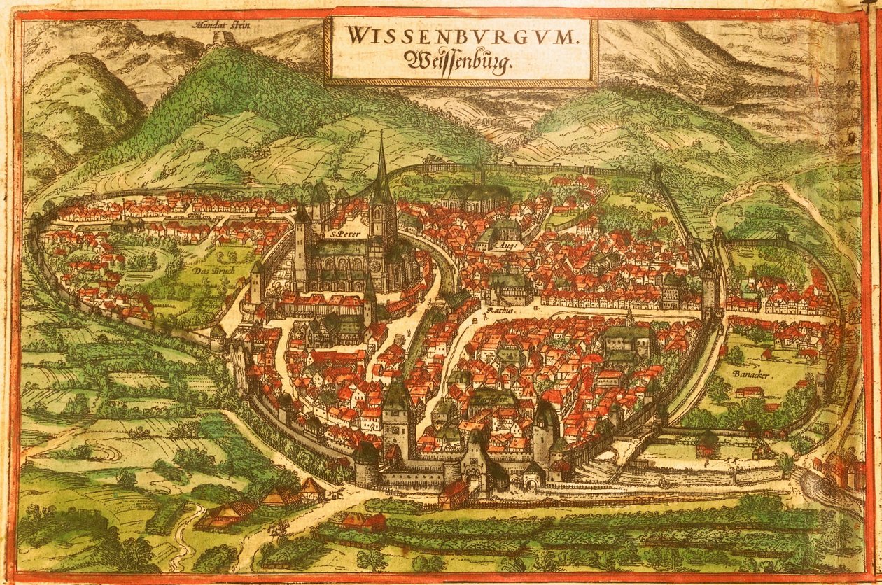 Wissembourg, det hvide slot, Alsace af Georg and Hogenberg Franz (1535 90) Braun