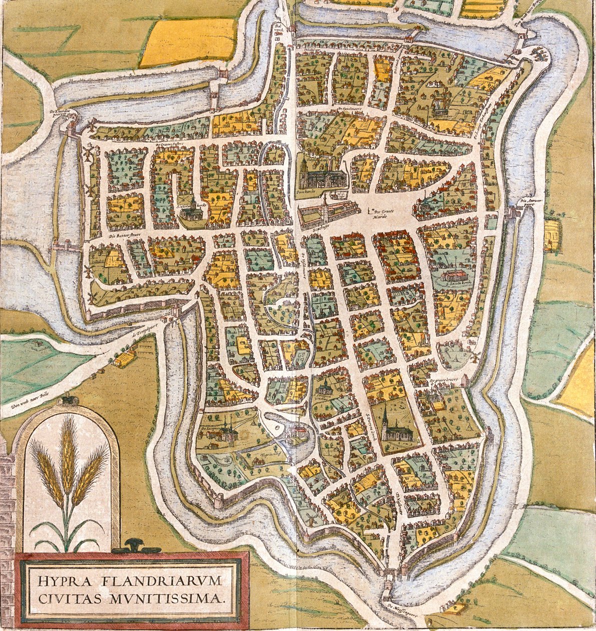 Ypres, Belgien af Georg and Hogenberg Franz (1535 90) Braun