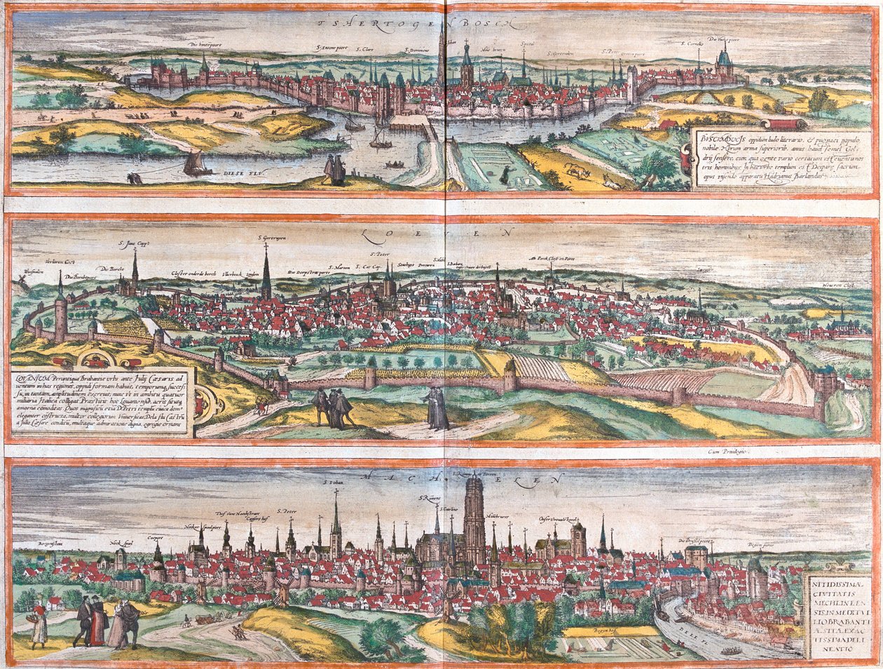 s-Hertogenbosch, Leuven, Machelen, Holland, Belgien af Georg and Hogenberg Franz (1535 90) Braun