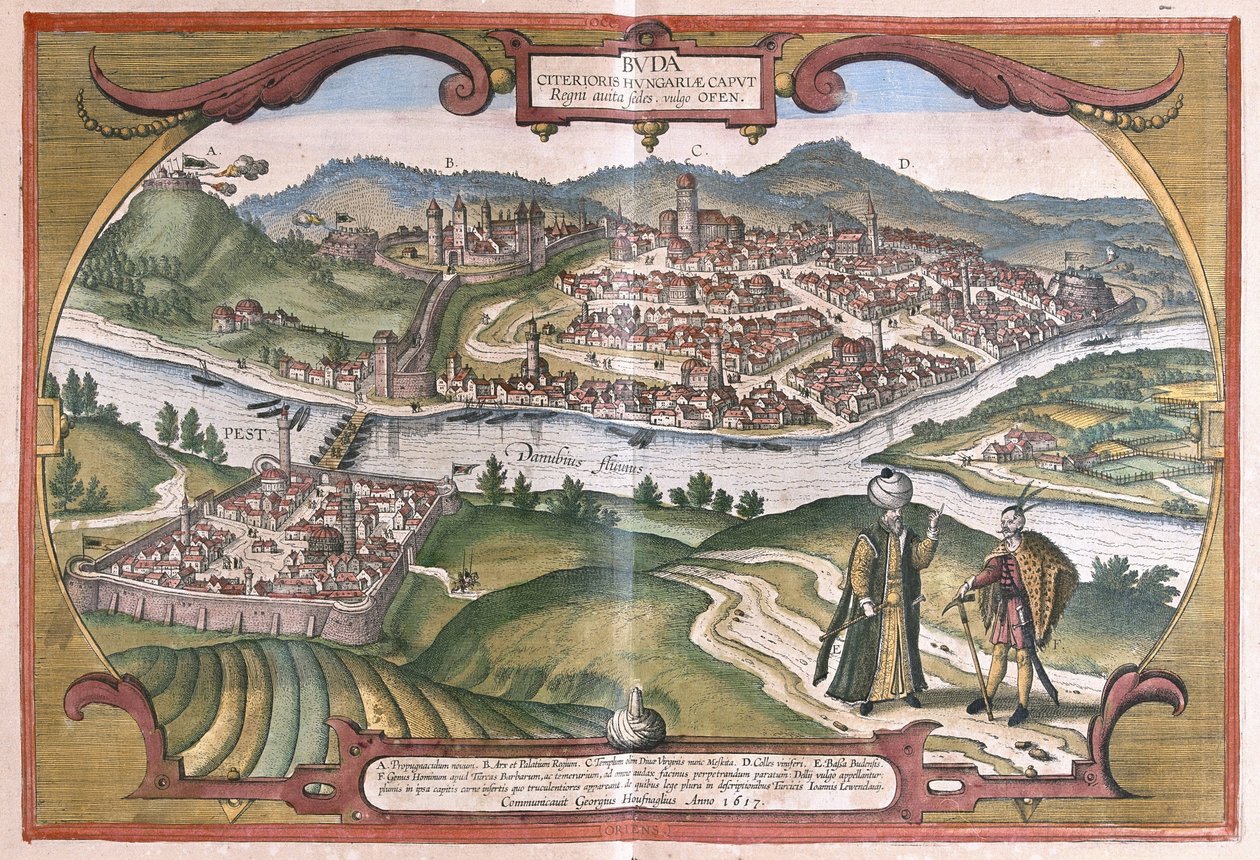Budapest, Ungarn (gravering af Georg Braun and Hogenberg Franz