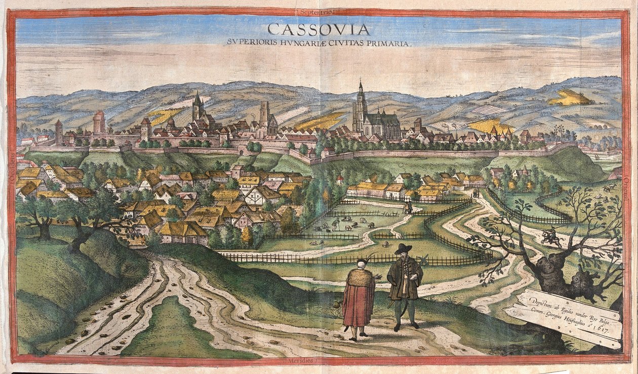 Kosice (Cassovia), Slovakiet (gravering af Georg Braun and Hogenberg Franz