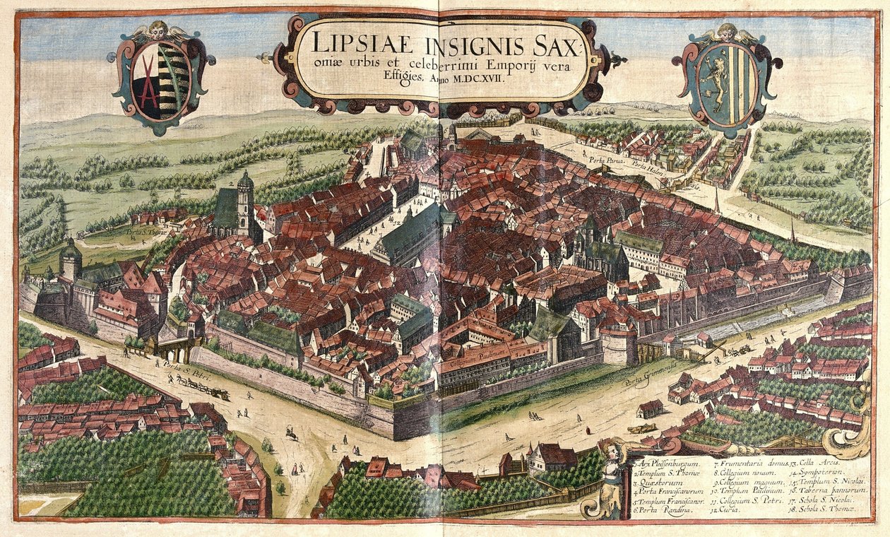 Leipzig, Sachsen, Tyskland (gravering af Georg Braun and Hogenberg Franz