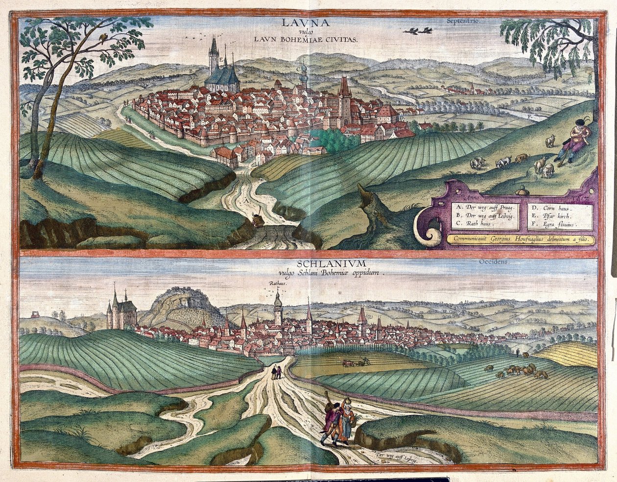 Louny et Slany (Boheme), Tjekkiet (gravering af Georg Braun and Hogenberg Franz
