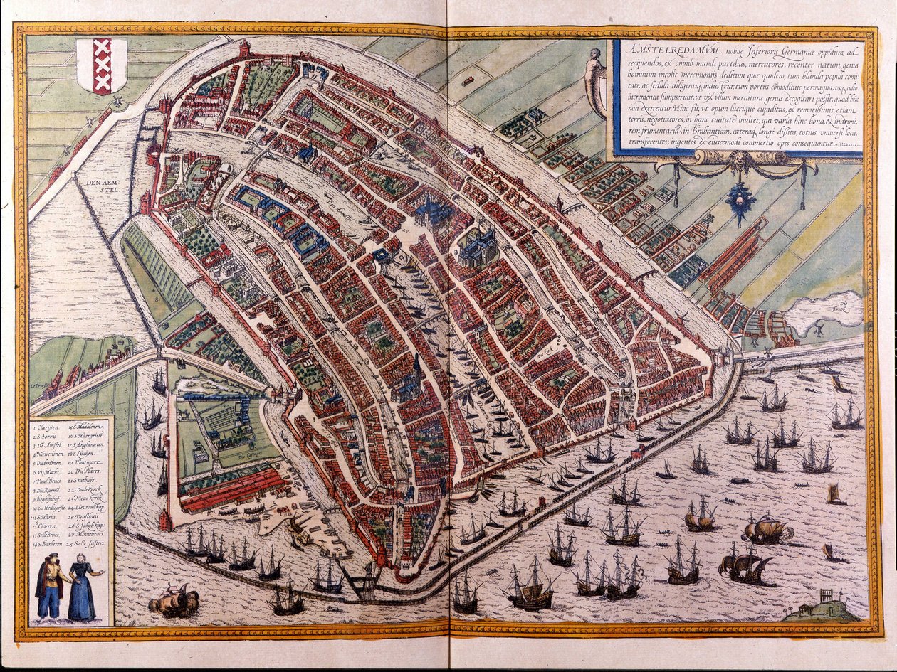 Kort over Amsterdam. Atlas over Braun og Hogenberg. Amsterdam 1588 af Georg Braun and Hogenberg Franz