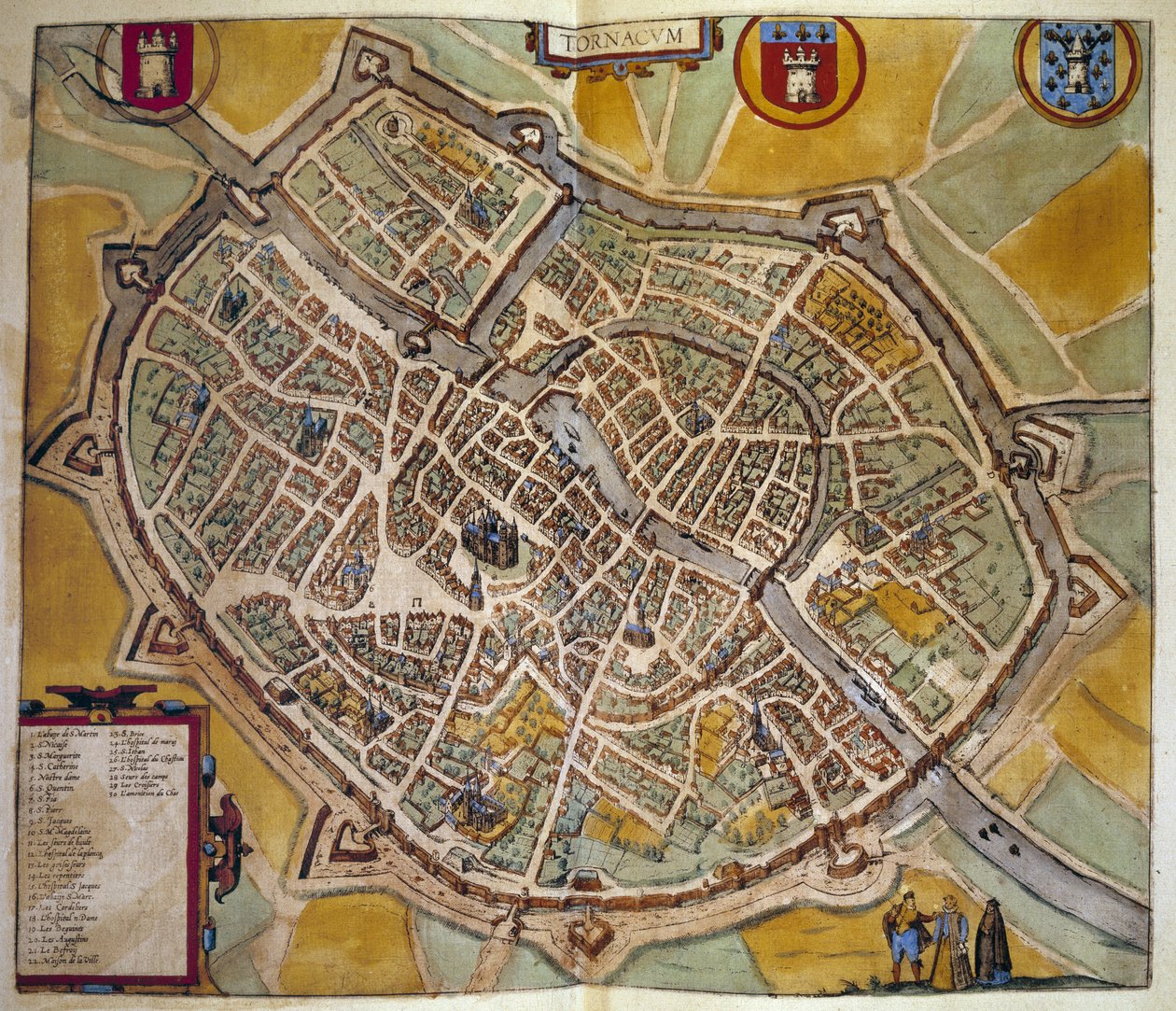Kort over byen Tours i Frankrig. Gravering fra atlaset over "Braun og Hogenberg"" 1572 af Georg Braun and Hogenberg Franz