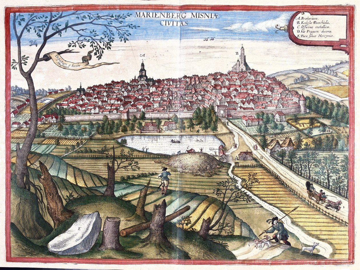 Marienberg, Sachsen, Tyskland (gravering af Georg Braun and Hogenberg Franz
