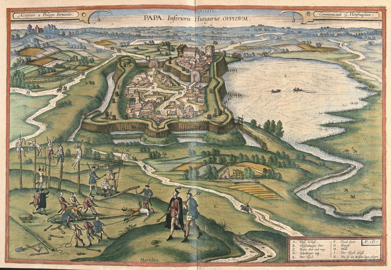 Papa, Ungarn (gravering af Georg Braun and Hogenberg Franz
