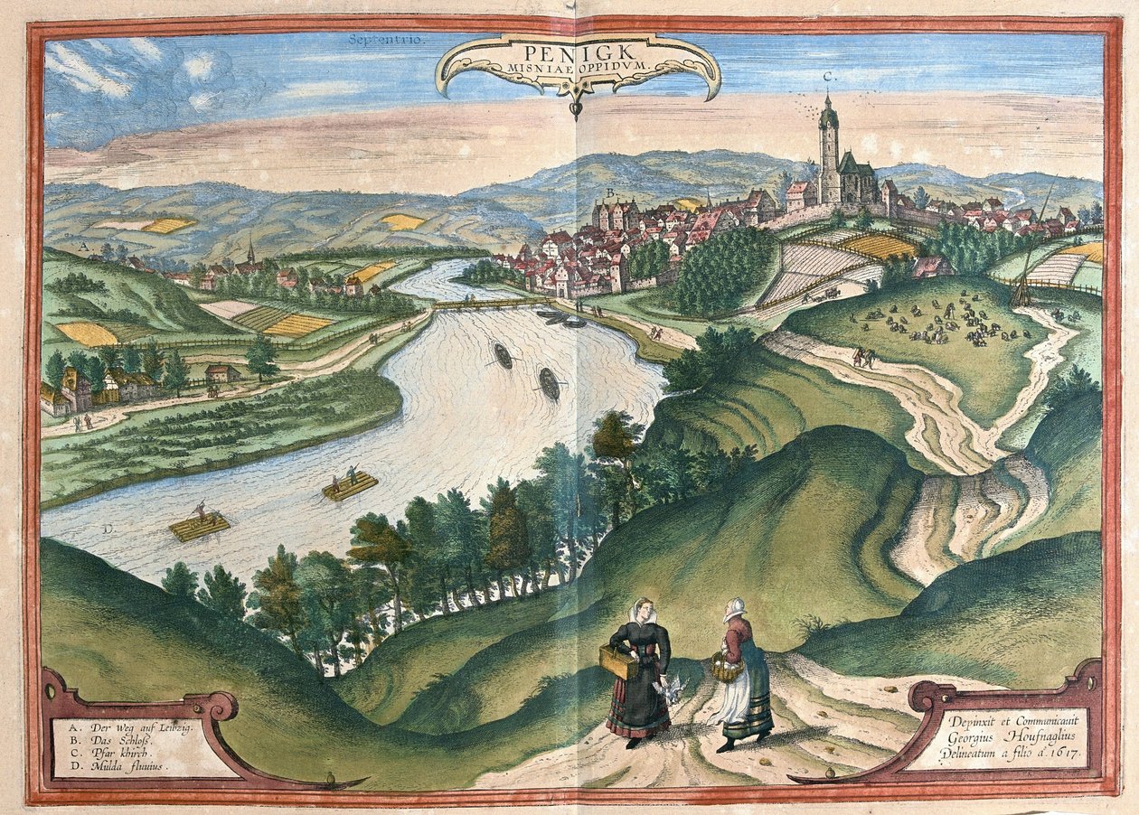 Penig, Sachsen, Tyskland (gravering af Georg Braun and Hogenberg Franz