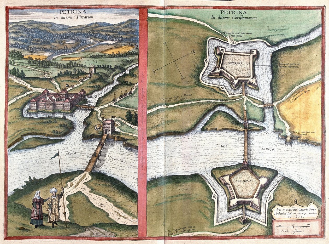 Petrinja, Kroatien (gravering af Georg Braun and Hogenberg Franz