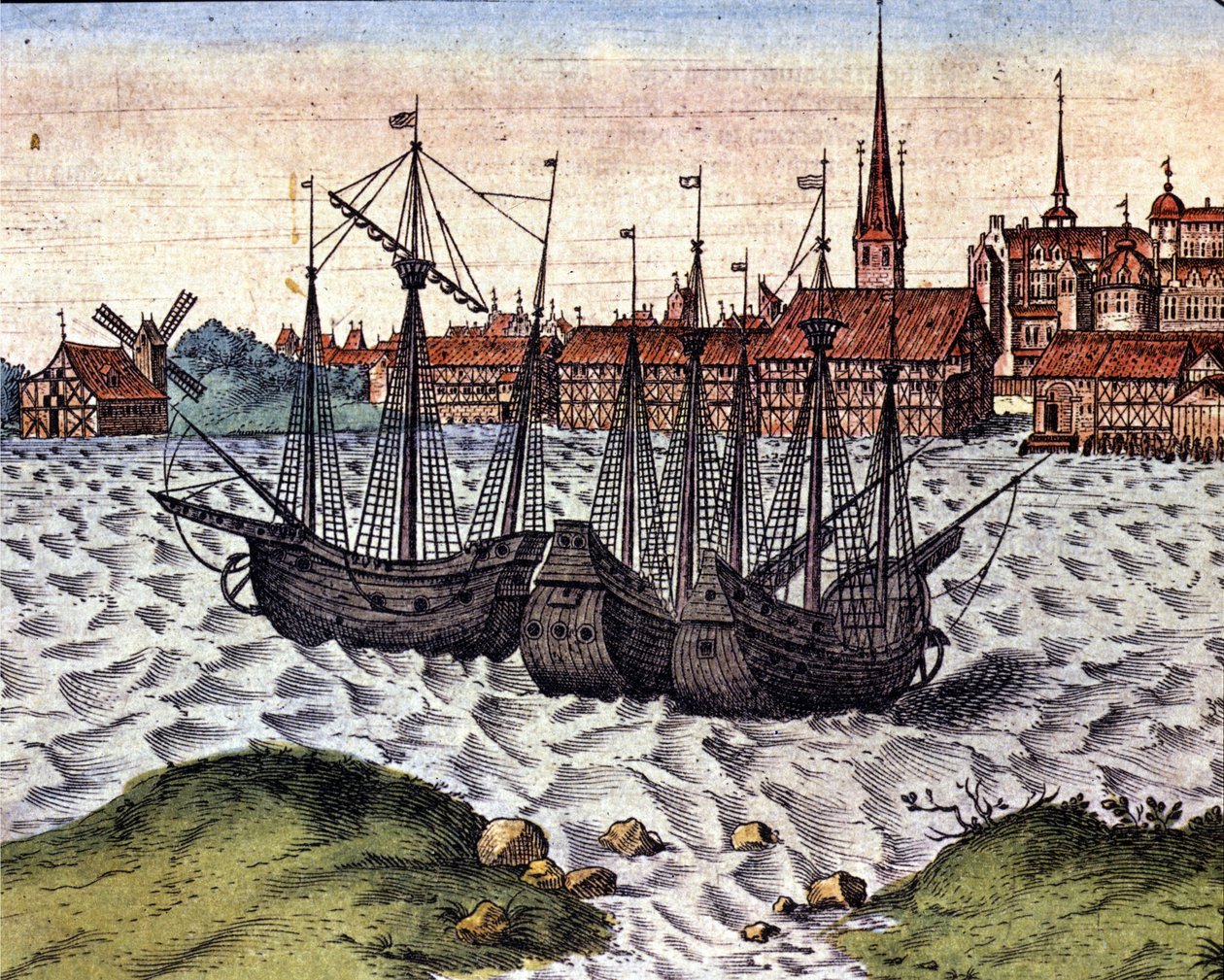 Havnen i Lubeck efter Theatrum Orbis Terrarum i Braun og Hogenberg. 17. århundrede. af Georg Braun and Hogenberg Franz