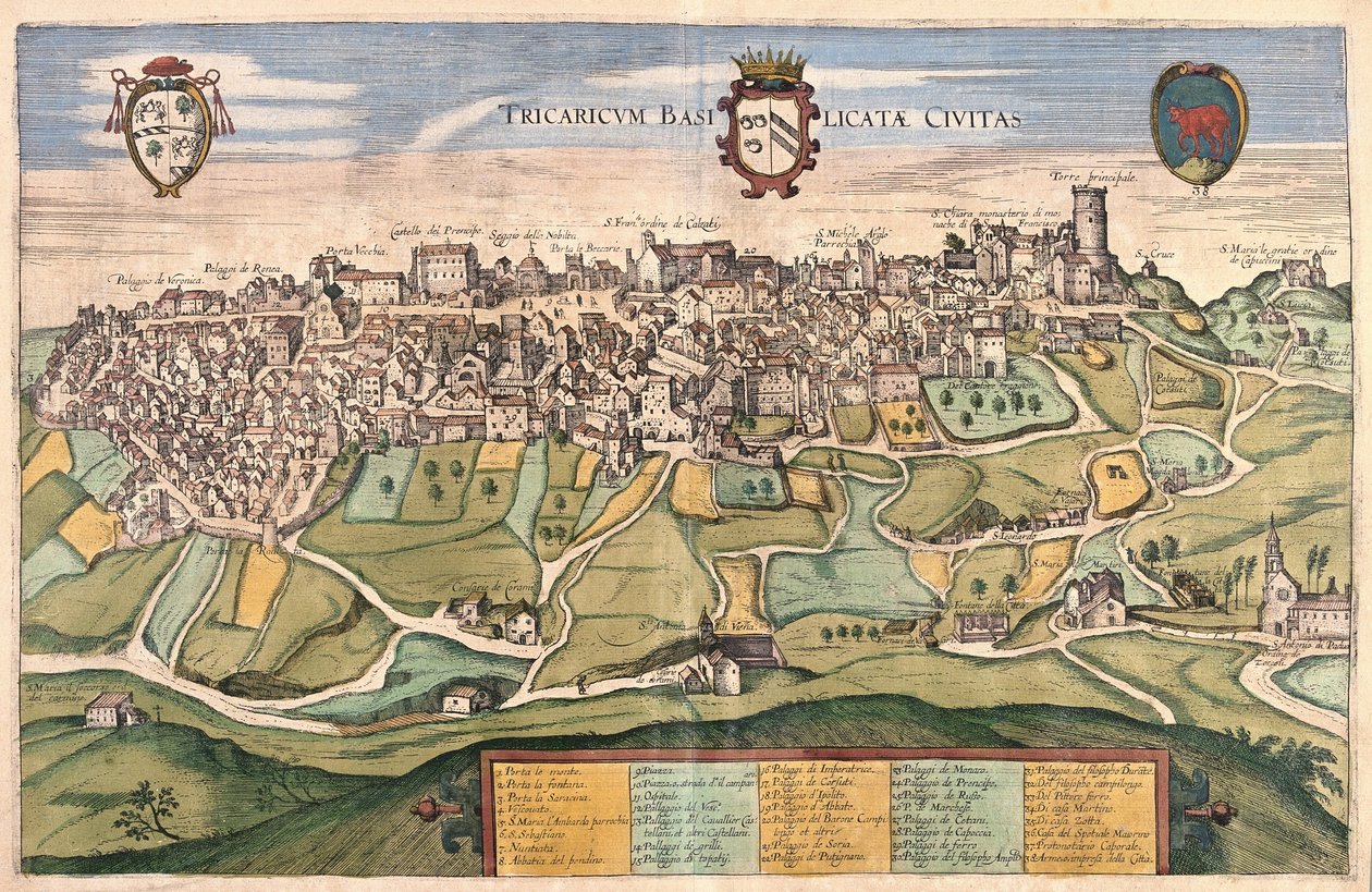 Tricario, region Basilikat, Italien (gravering af Georg Braun and Hogenberg Franz