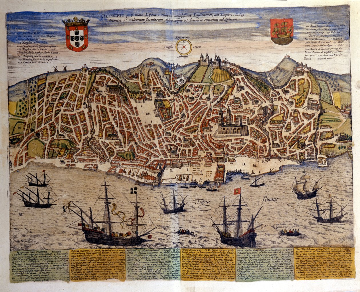 Udsigt over Lissabon i slutningen af det 16. århundrede. Atlas "Civitates Orbis Terrarum" af Braun & Hogenberg af Georg Braun and Hogenberg Franz