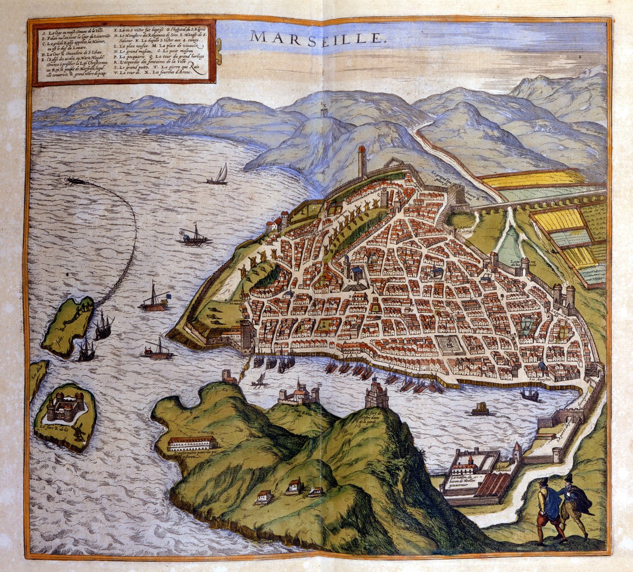 Udsigt over Marseille fra Atlas of Braun og Hogenberg af Georg Braun and Hogenberg Franz