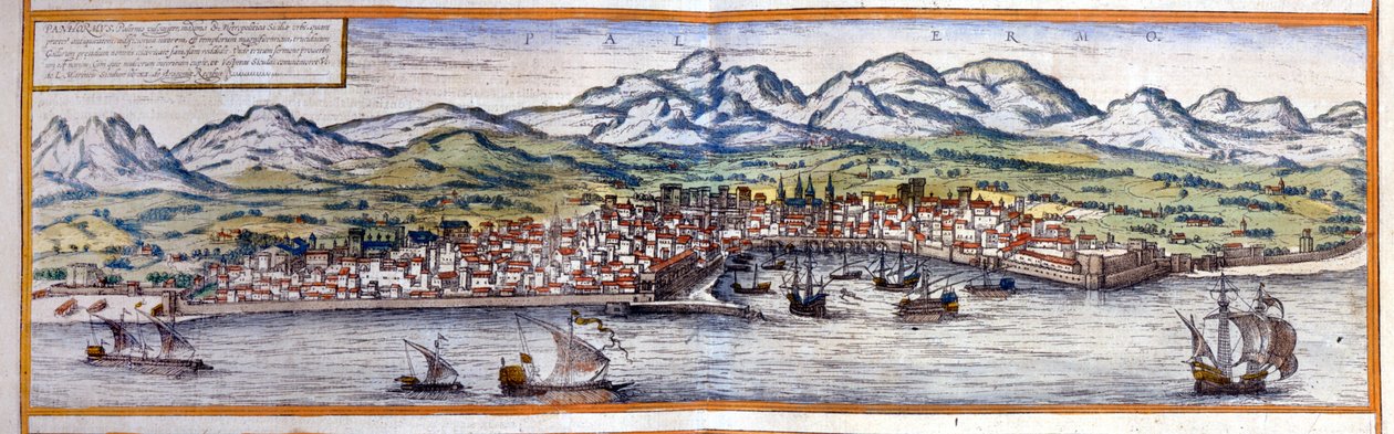 Udsigt over Palermo på Sicilien. Atlas over Braun & Hogenberg af Georg Braun and Hogenberg Franz