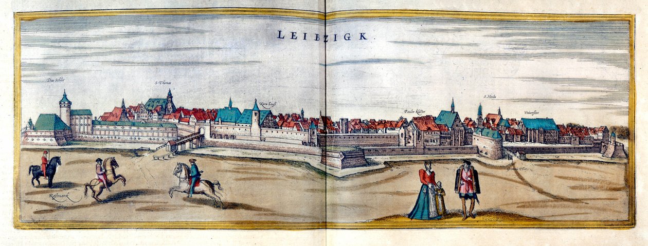 Udsigt over byen Leipzig i Tyskland. Gravering fra Atlas af "Braun og Hogenberg" fra begyndelsen af det 17. århundrede af Georg Braun and Hogenberg Franz
