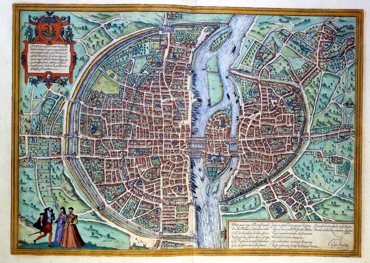 Udsigt over byen Paris i slutningen af det 16. århundrede. Atlas de Braun & Hogenberg, Amsterdam af Georg Braun and Hogenberg Franz