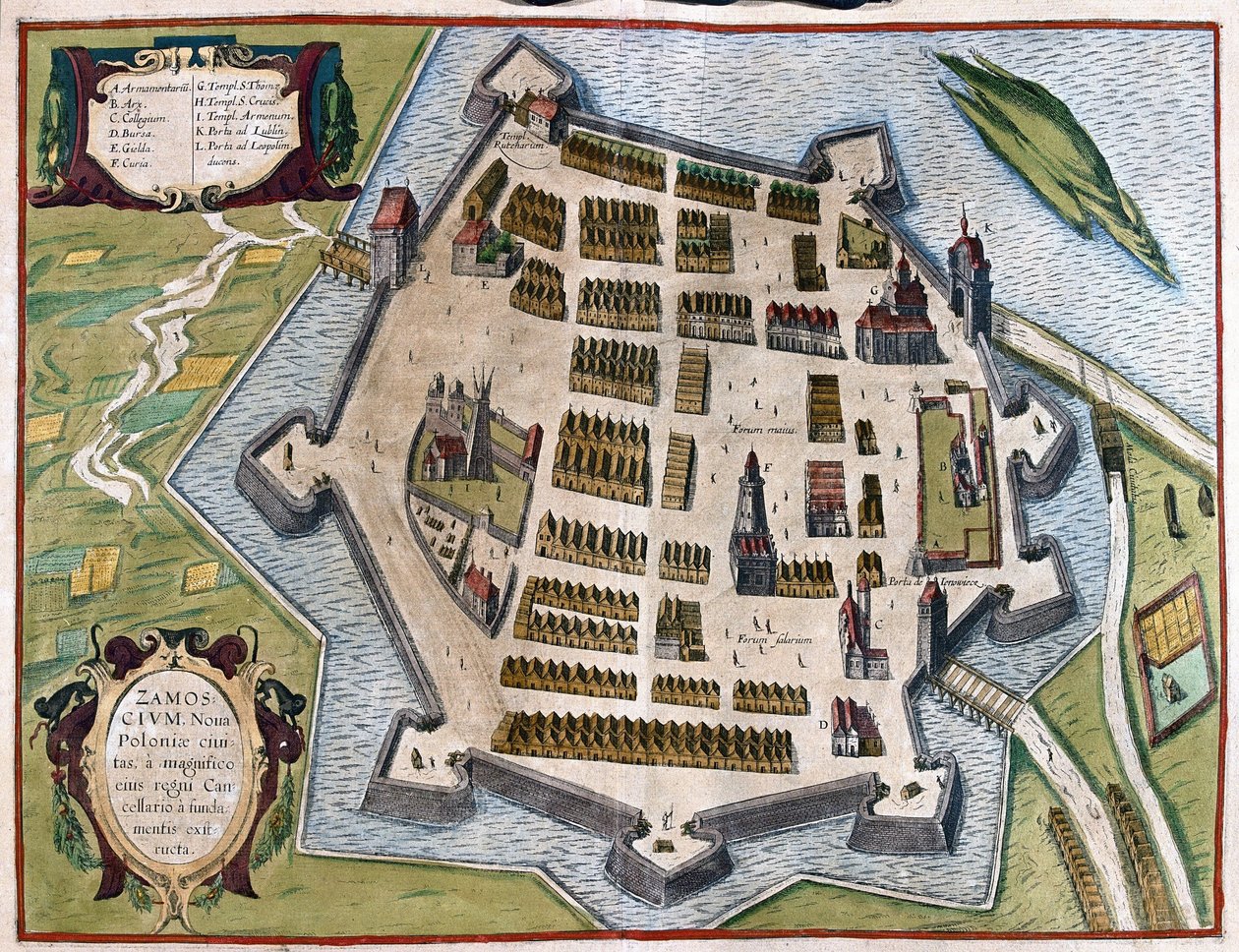 Zamosc, Polen (gravering af Georg Braun and Hogenberg Franz