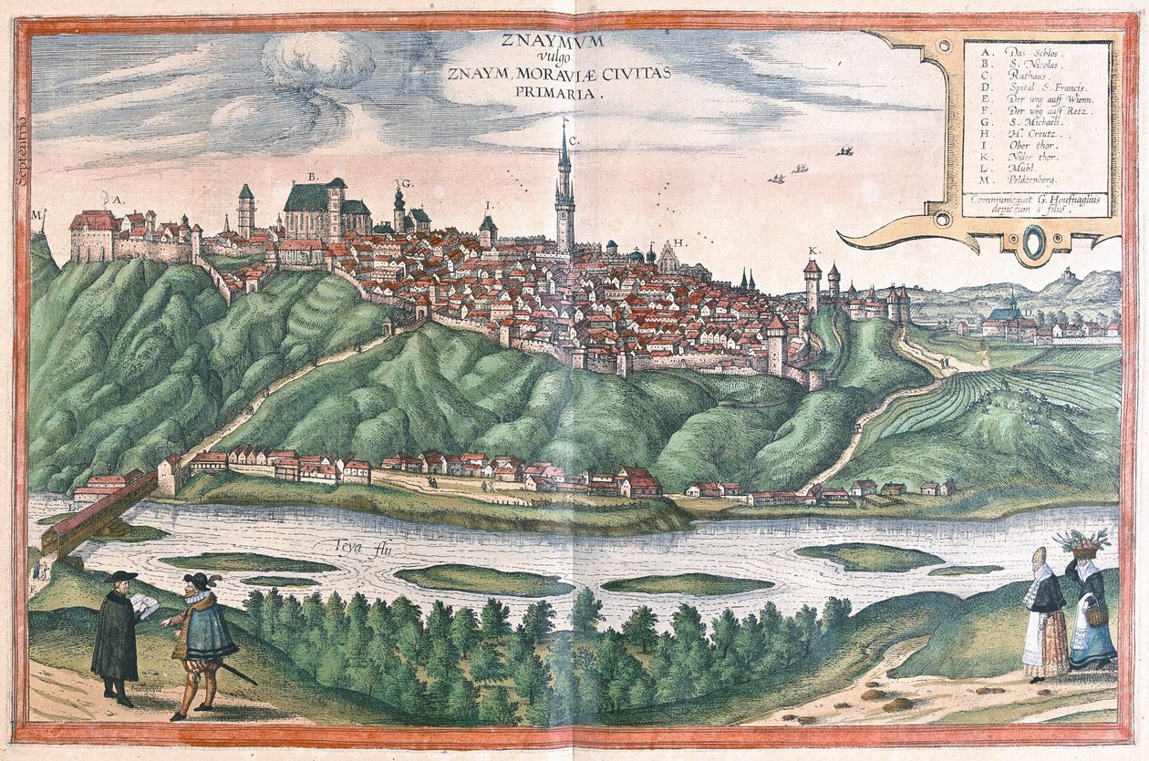 Znojmo, Tjekkiet (gravering af Georg Braun and Hogenberg Franz