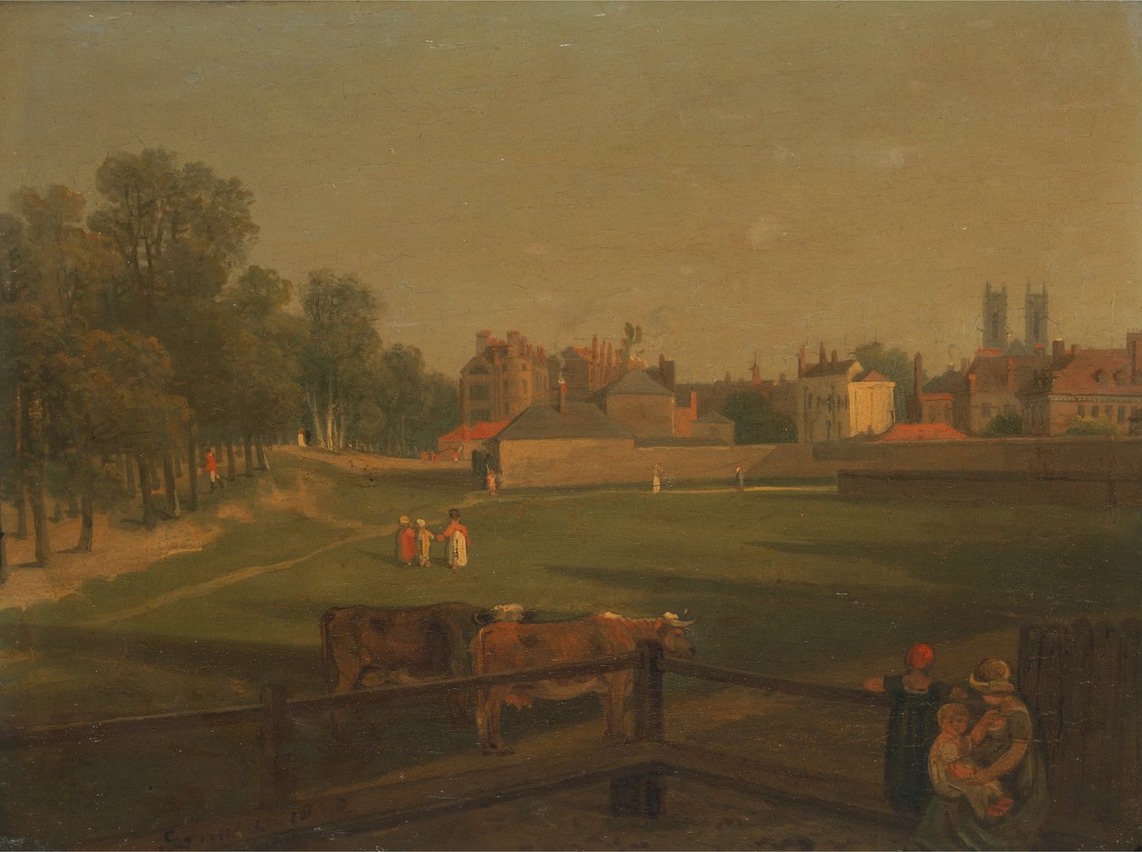 En vestlig udsigt over en del af Westminster og Bird Cage Walk taget fra Mill House ..., af George Arnald