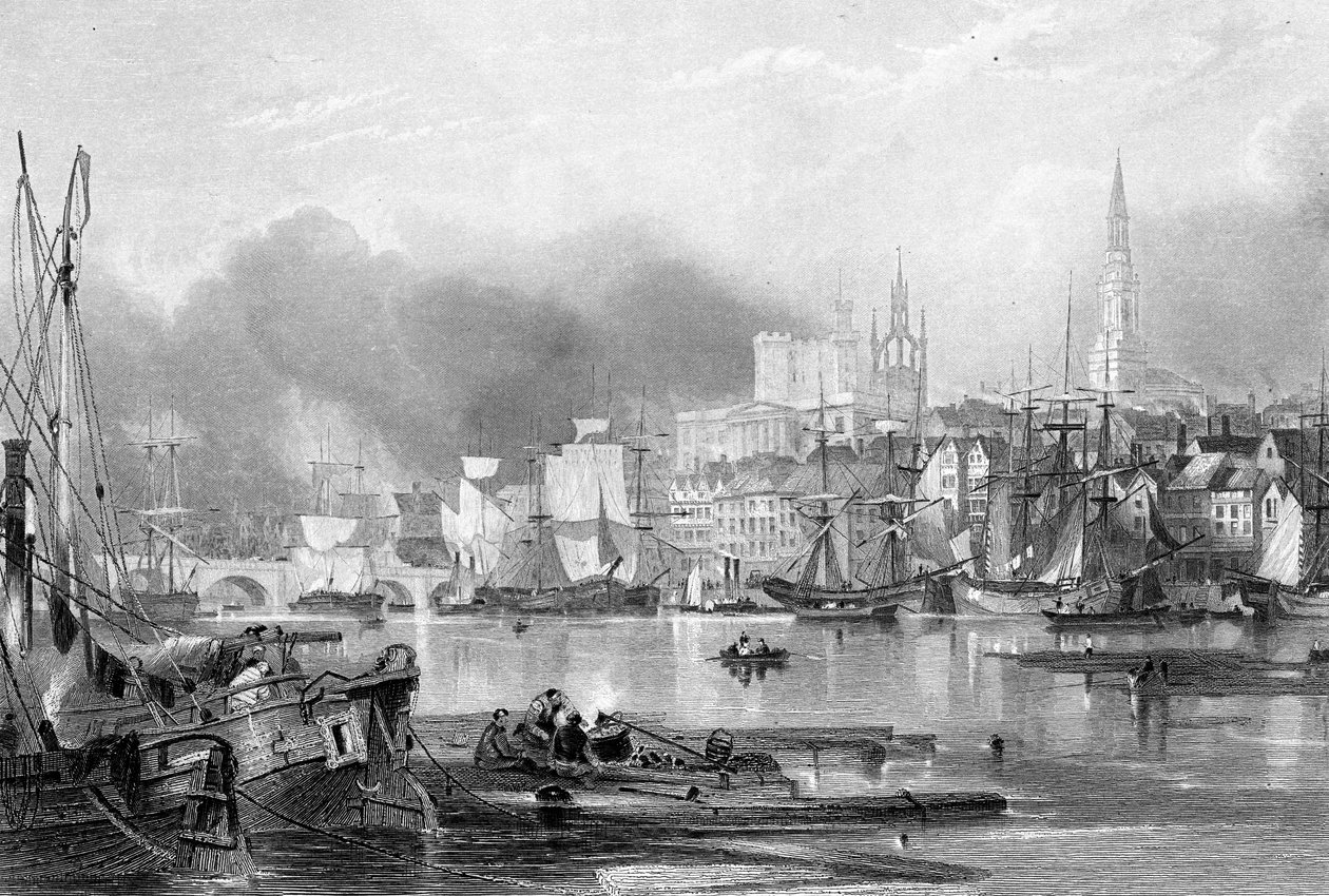 Newcastle-upon-Tyne, graveret af Edward Finden af George Balmer
