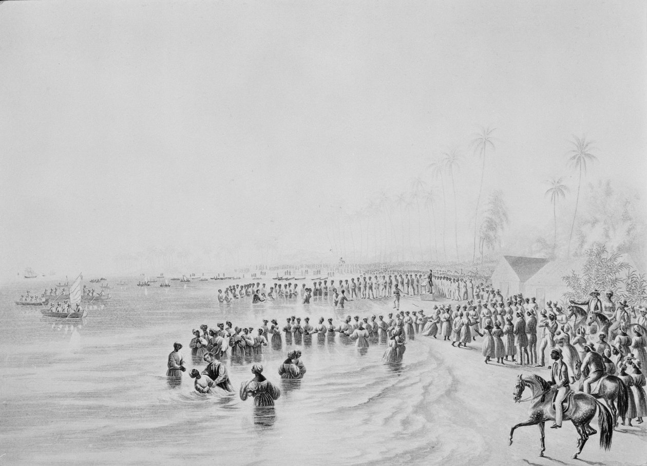 Dåbsordinancen i Jamaica, 1842 af George Baxter