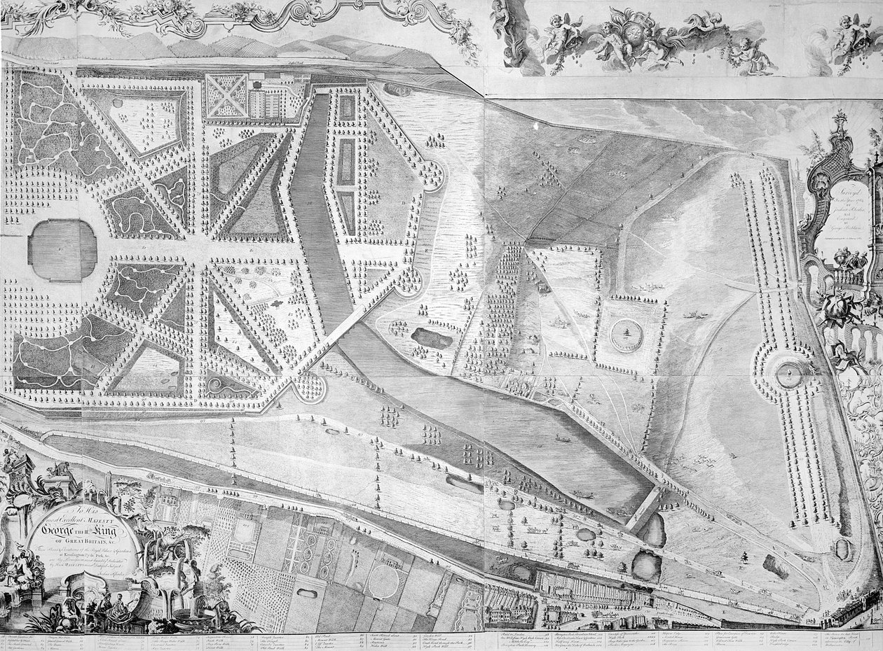 Udsnit (højre side) af planen af Kensington Palace af Joshua Rhodes, 1764 af George Bickham